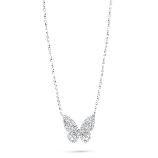 Sterling Silver 925 Necklace Rhodium Plated Embedded With White Zircon