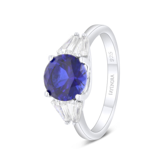 Sterling Silver 925 Ring Rhodium Plated Embedded With Sapphire Corundum
