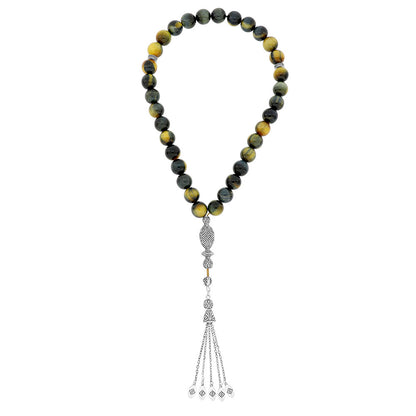 Rosary 33 Sterling Silver 925 Set Oxidized  Embedded With Dreamy Tiger Eye Bead 12 ML LOGO