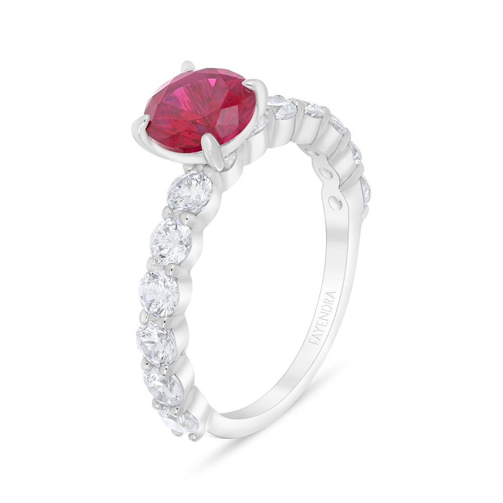Sterling Silver 925 Ring Rhodium Plated Embedded With Ruby Corundum And White Zircon