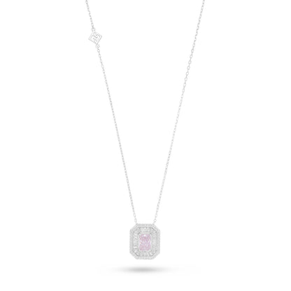 Sterling Silver 925 Necklace Rhodium Plated Embedded With Pink Zircon And White Zircon
