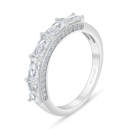 Sterling Silver 925 Ring Rhodium Plated Embedded With White Zircon