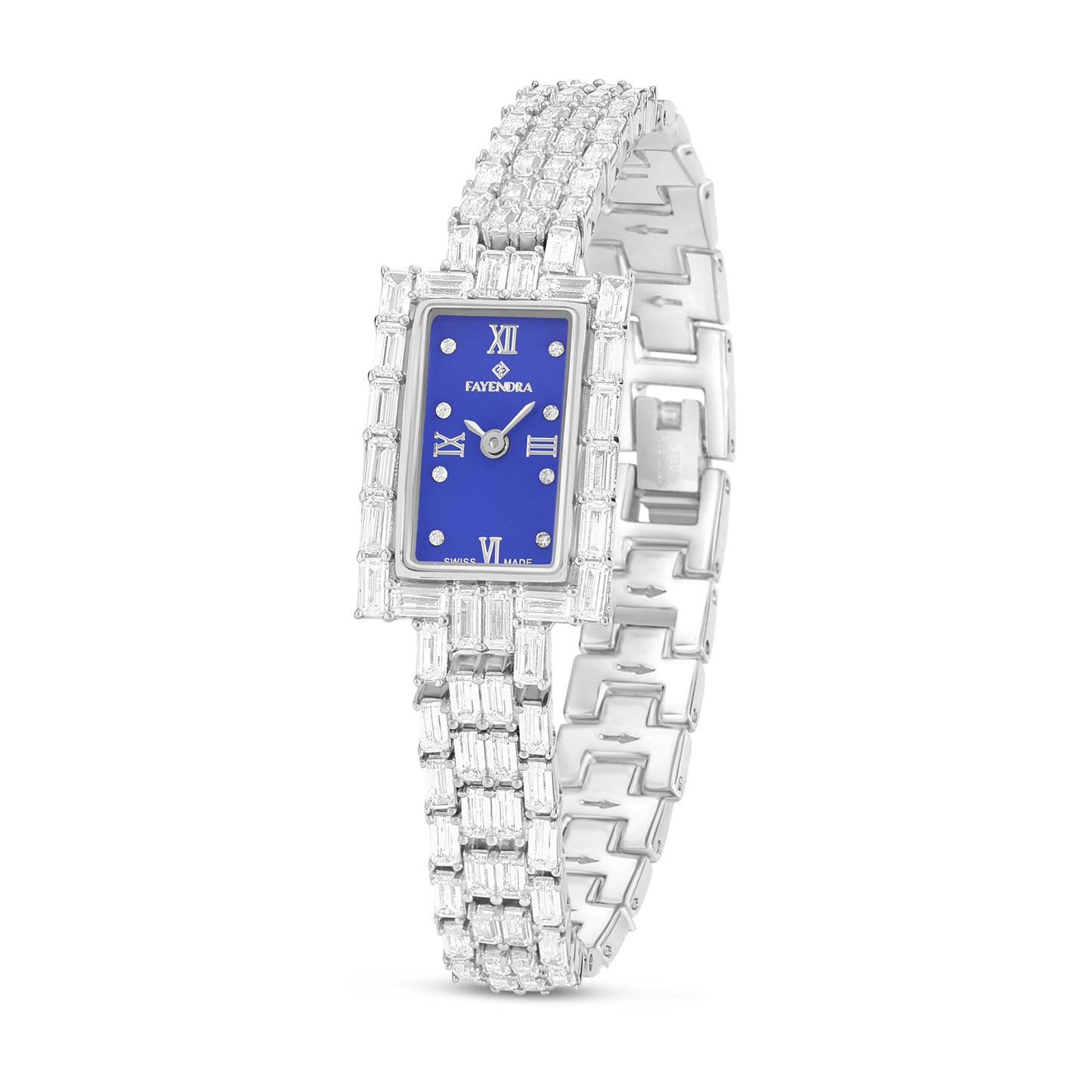 Stainless Steel 316L Watch Silver Color Embedded With White Zircon - BLUE MOP DIAL