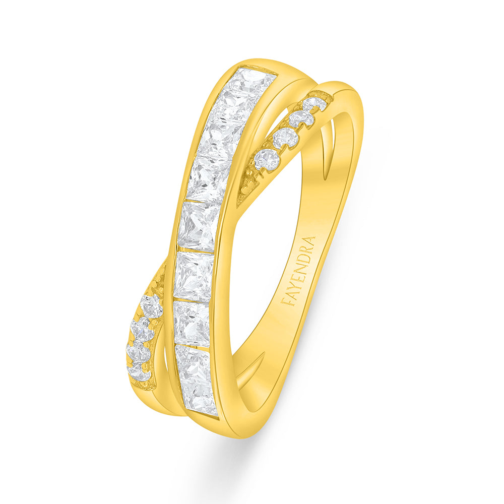 Sterling Silver 925 Ring Golden Plated Embedded With White Zircon