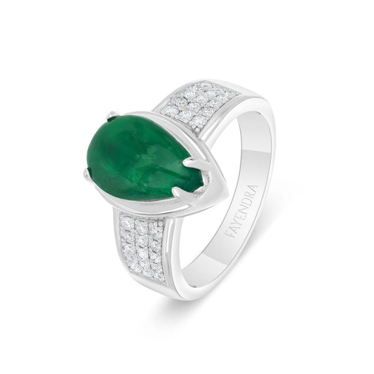 خاتم رجالي عيار 925 مطلي روديوم مرصع بحجر الزمرد الطبيعي و الالماس الطبيعي سي في دي جودة في في اس