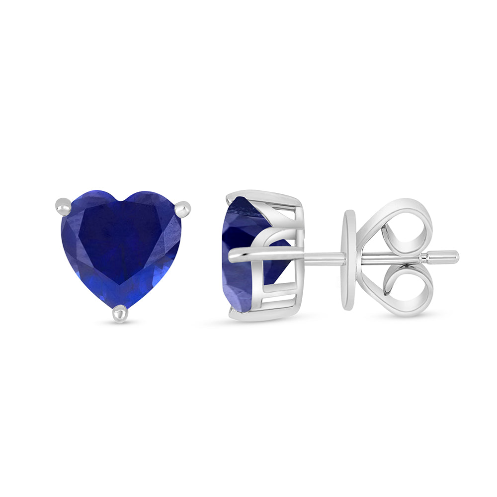 Sterling Silver 925 Earring Rhodium Plated Embedded With Sapphire Corundum