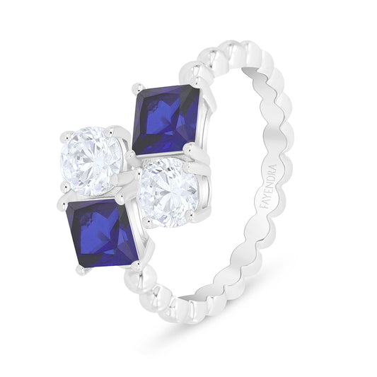 Sterling Silver 925 Ring Rhodium Plated Embedded With Sapphire Corundum And White Zircon