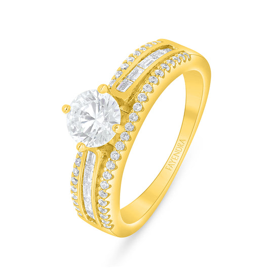 Sterling Silver 925 Ring Golden Plated Embedded With White Zircon