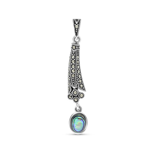 Sterling Silver 925 Pendant Embedded With Natural Blue Shell And Marcasite Stones