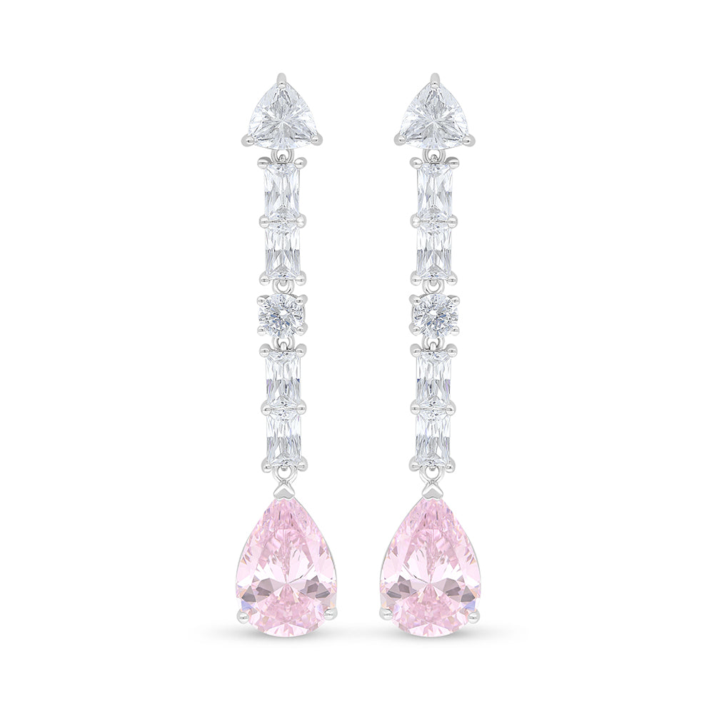 Sterling Silver 925 SET Rhodium Plated Embedded With Pink Zircon And White Zircon