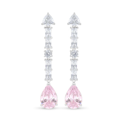 Sterling Silver 925 SET Rhodium Plated Embedded With Pink Zircon And White Zircon