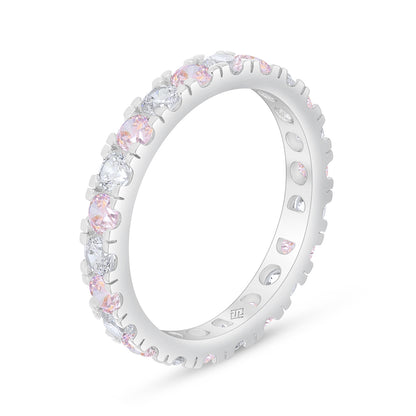 Sterling Silver 925 Ring Rhodium Plated Embedded With Pink Zircon And White Zircon