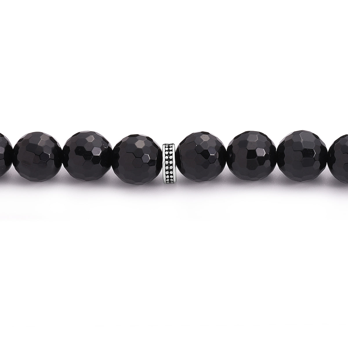 Rosary 33 Black Agete Beads Faceted 8 mm With Stainless Steel 316L Set Silver And Black Plated