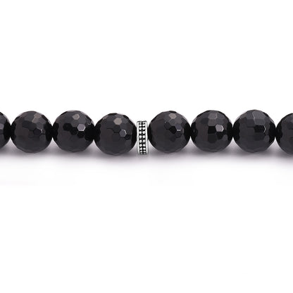Rosary 33 Black Agete Beads Faceted 8 mm With Stainless Steel 316L Set Silver And Black Plated