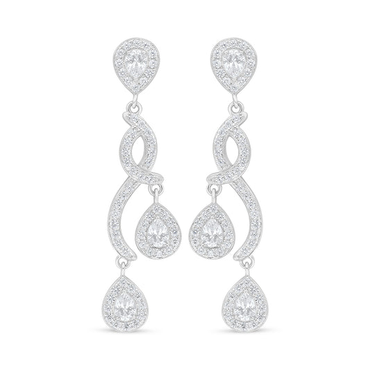 Sterling Silver 925 Earring Rhodium Plated Embedded With White Zircon
