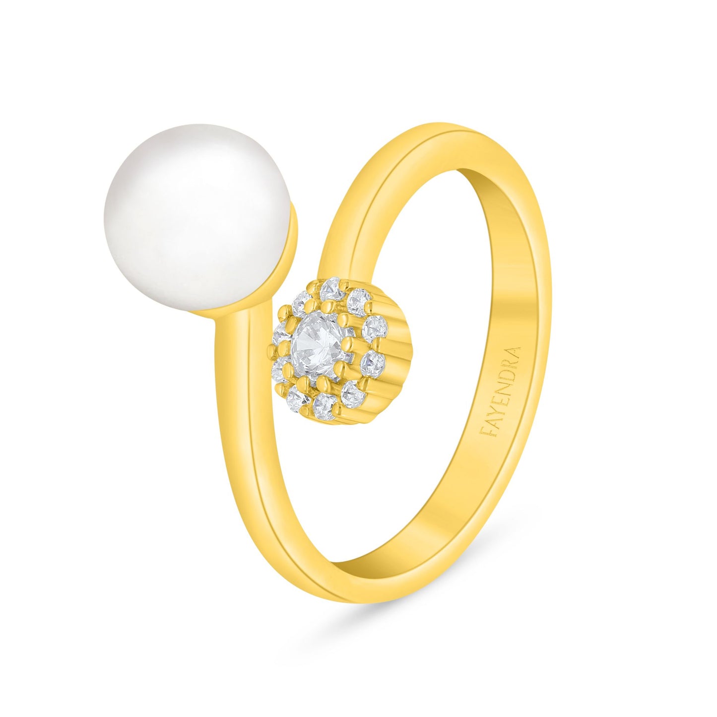 Sterling Silver 925 Ring Golden Plated Embedded With Natural White Pearl And White Zircon