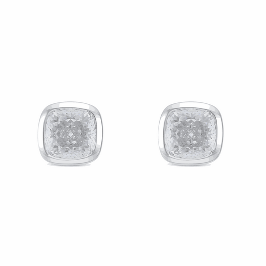Sterling Silver 925 Earring Rhodium Plated Embedded With White Zircon