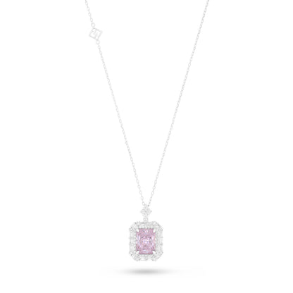 Sterling Silver 925 Necklace Rhodium Plated Embedded With Pink Zircon And White Zircon