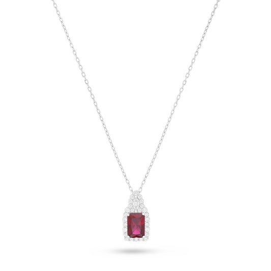 Sterling Silver 925 Necklace Rhodium Plated Embedded With Ruby Corundum And White Zircon