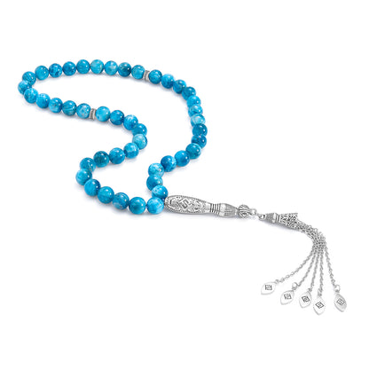 Rosary 45 Apatite Round Bead 8 mm With Stainless Steel 316L Set Silver And Black Plated