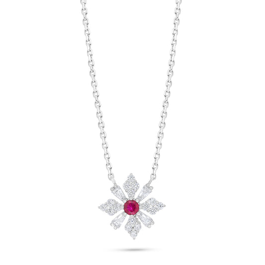 عقد من الفضة الخالصة عيار 925 مطلي روديوم مرصع ياقوت كروندوم و فص ابيض