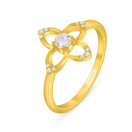 خاتم من الفضة الخالصة عيار 925 مطلي ذهبي مرصع فص ابيض