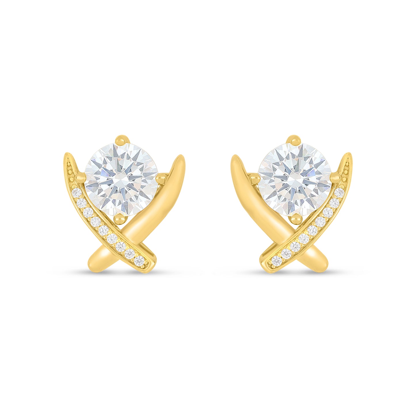Sterling Silver 925 Earring Golden Plated Embedded With White Zircon