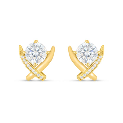 Sterling Silver 925 Earring Golden Plated Embedded With White Zircon