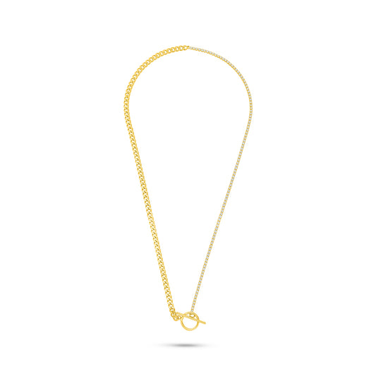 Sterling Silver 925 Necklace Golden Plated Embedded With White Zircon