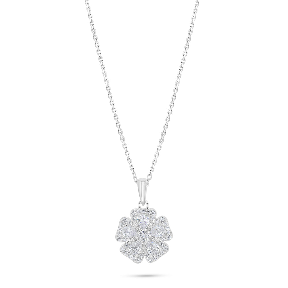 Sterling Silver 925 Necklace Rhodium Plated Embedded With White Zircon