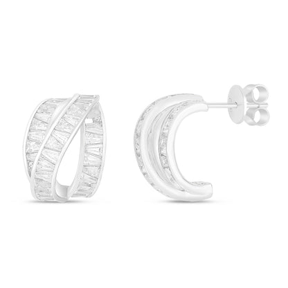 Sterling Silver 925 Earring Rhodium Plated Embedded With White Zircon