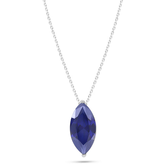 Sterling Silver 925 Necklace Rhodium Plated Embedded With Sapphire Corundum