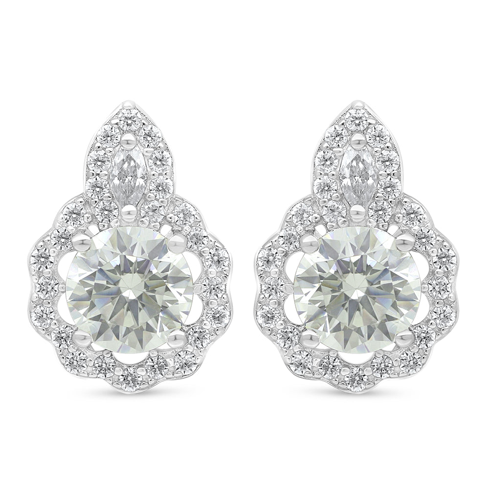 Sterling Silver 925 Earring Rhodium Plated Embedded With Diamond Zircon And White Zircon