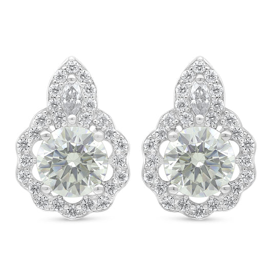 Sterling Silver 925 Earring Rhodium Plated Embedded With Diamond Zircon And White Zircon