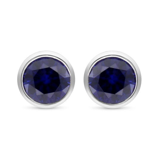 Sterling Silver 925 Earring Rhodium Plated Embedded With Sapphire Corundum