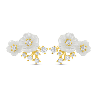 اقراط من الفضة الخالصة عيار 925 مطلية ذهبي مرصعة صدف ابيض و فص ابيض