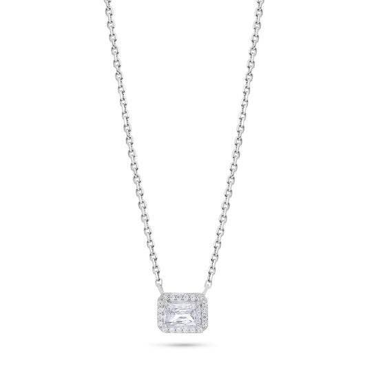 Sterling Silver 925 Necklace Rhodium Plated Embedded With White Zircon