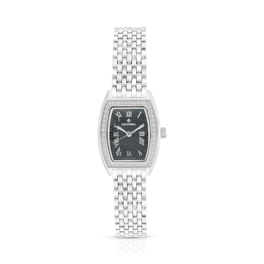 Stainless Steel 316L Watch Silver Color With White Zircon - black MOP dial