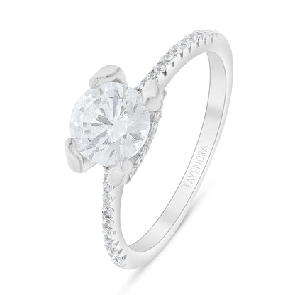 Sterling Silver 925 Ring Rhodium Plated Embedded With White Zircon
