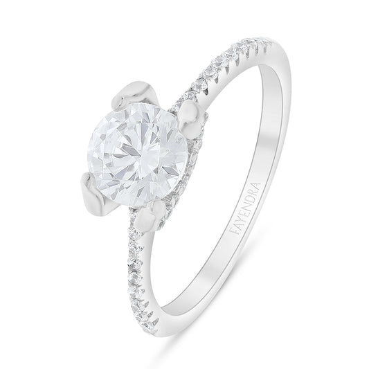 Sterling Silver 925 Ring Rhodium Plated Embedded With White Zircon