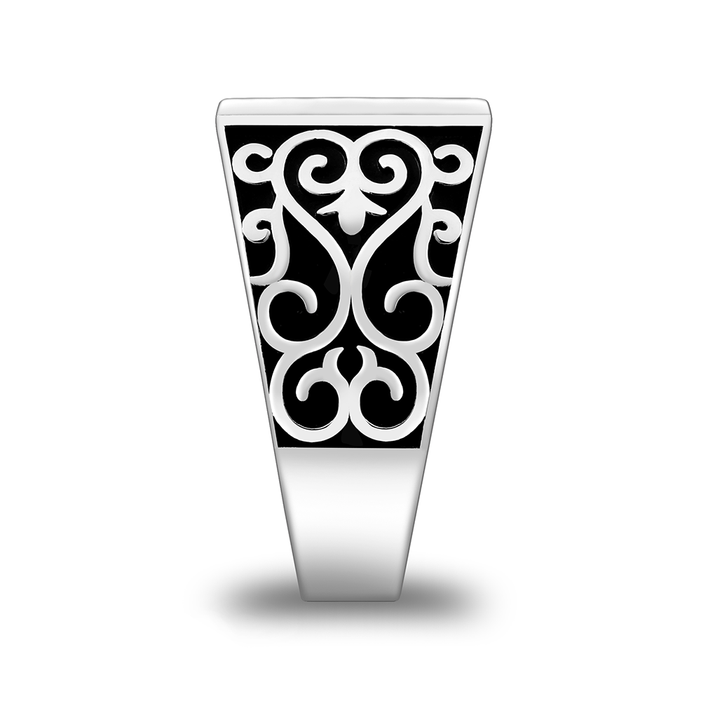 خاتم رجالي إسلامي من الفضة الخالصة عيار 925 مطلي روديوم و اسود