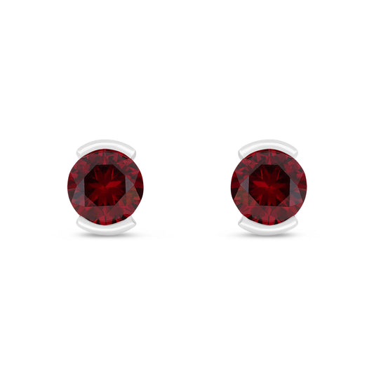 Sterling Silver 925 Earring Rhodium Plated Embedded With Ruby Corundum