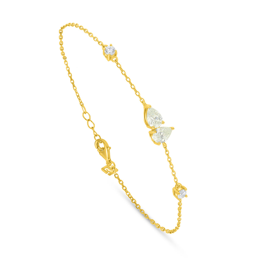 Sterling Silver 925 Bracelet Golden Plated Embedded With Diamond Zircon And White Zircon