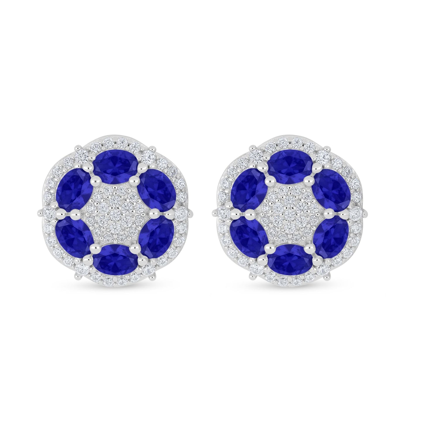Sterling Silver 925 Earring Rhodium Plated Embedded With Sapphire Corundum And White Zircon