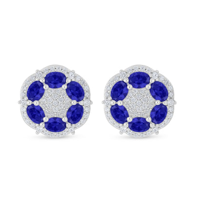 Sterling Silver 925 Earring Rhodium Plated Embedded With Sapphire Corundum And White Zircon