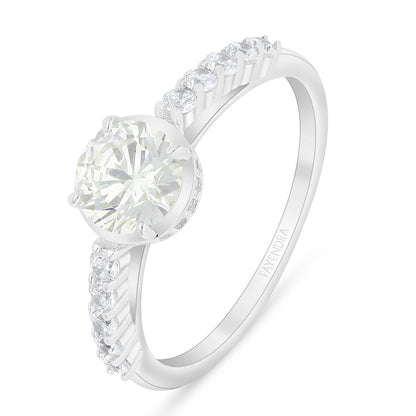 Sterling Silver 925 Ring Rhodium Plated Embedded With Diamond Zircon And White Zircon