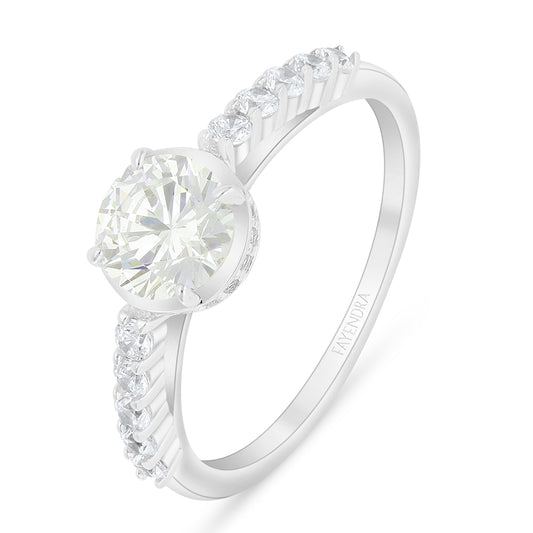 Sterling Silver 925 Ring Rhodium Plated Embedded With Diamond Zircon And White Zircon