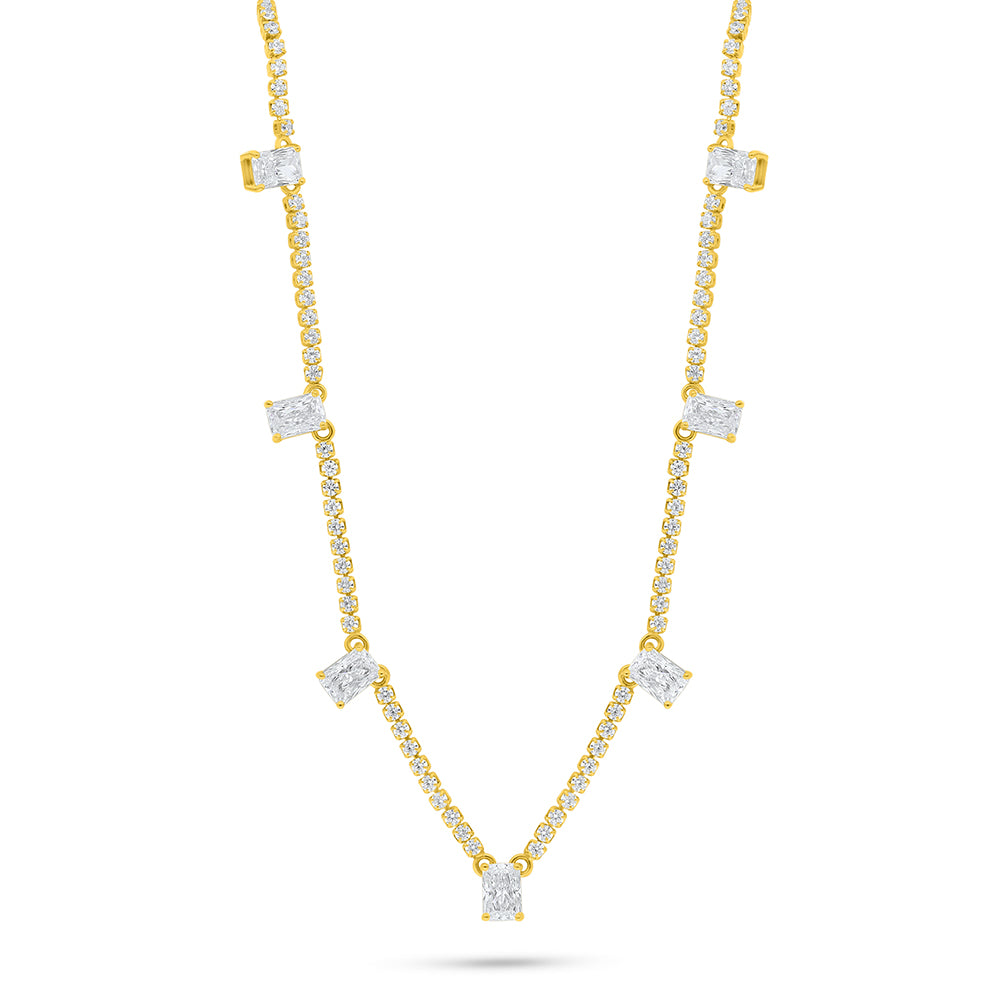 Sterling Silver 925 Necklace Golden Plated Embedded With White Zircon