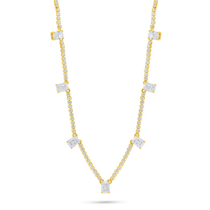 Sterling Silver 925 Necklace Golden Plated Embedded With White Zircon