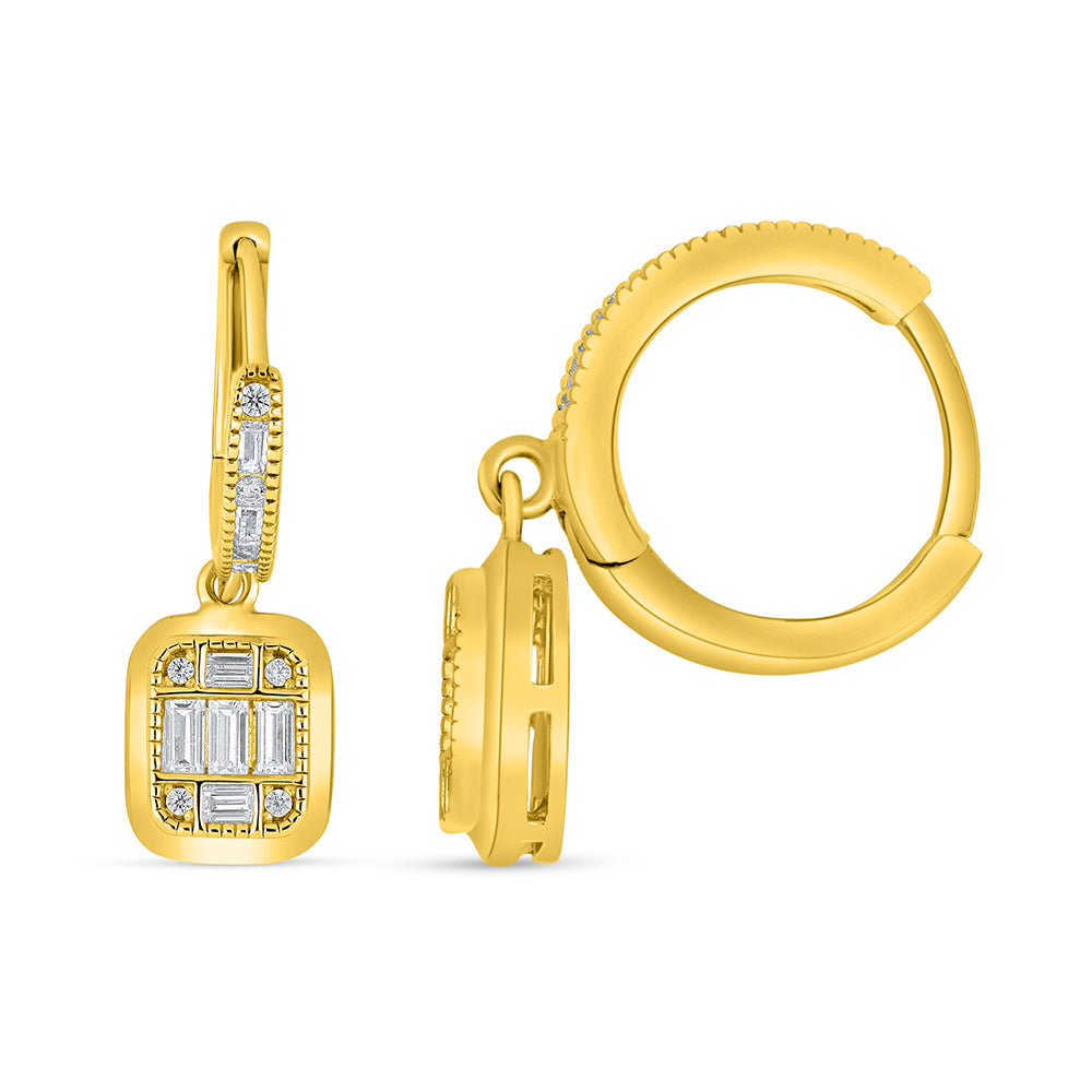 Sterling Silver 925 Earring Golden Plated Embedded With White Zircon